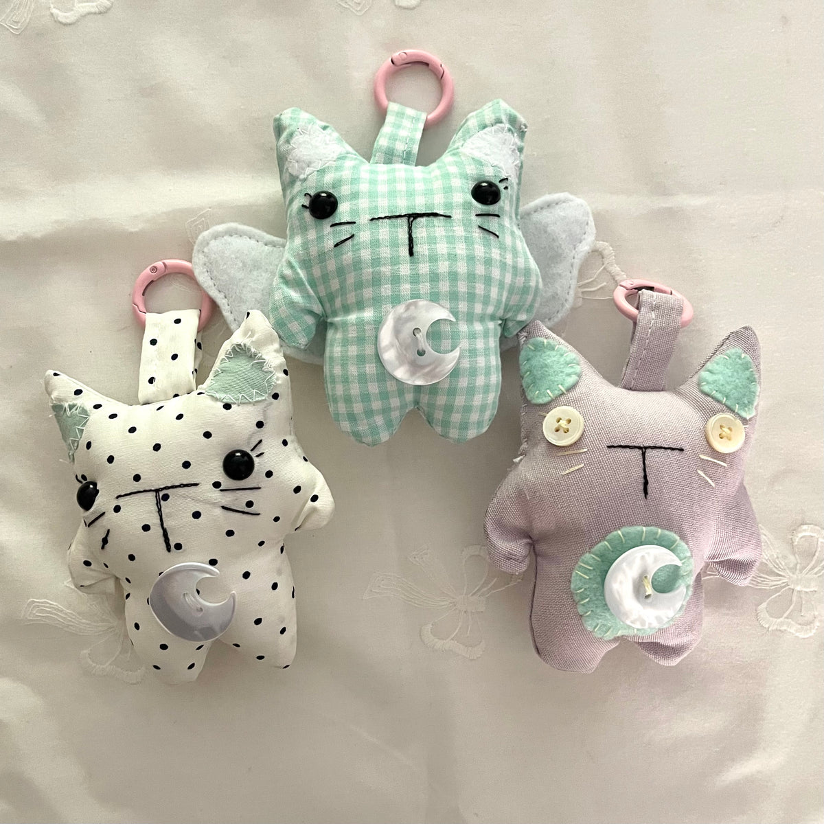 “moonlight kitties” small plush keychains