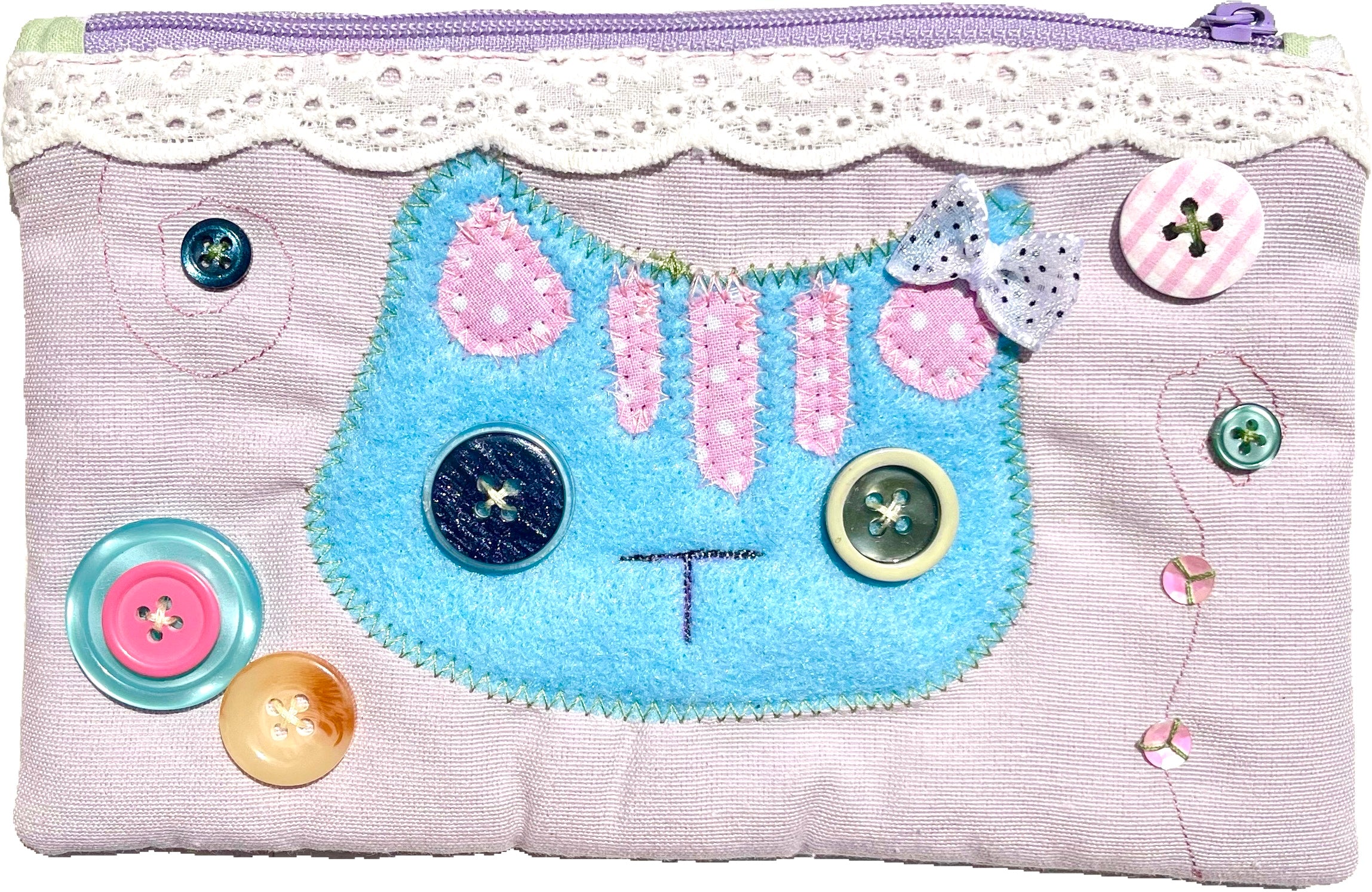 "blue kittie" zipper pouch