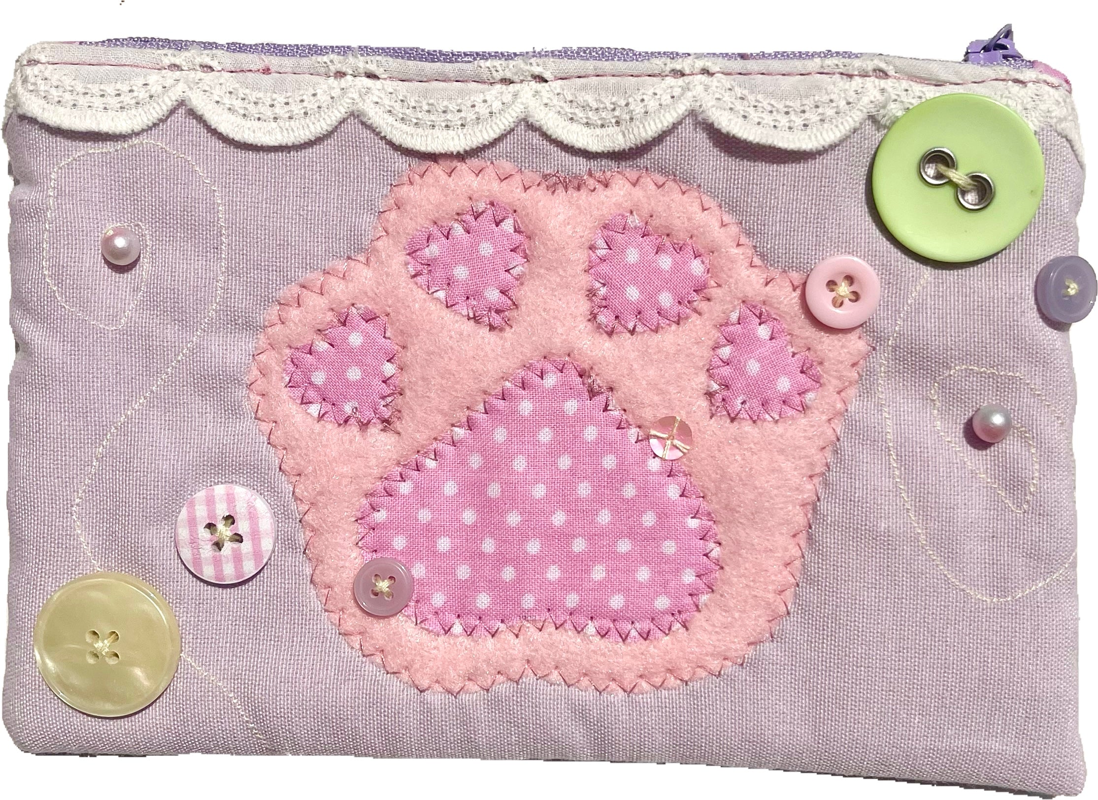 "kittie paw" zipper pouch